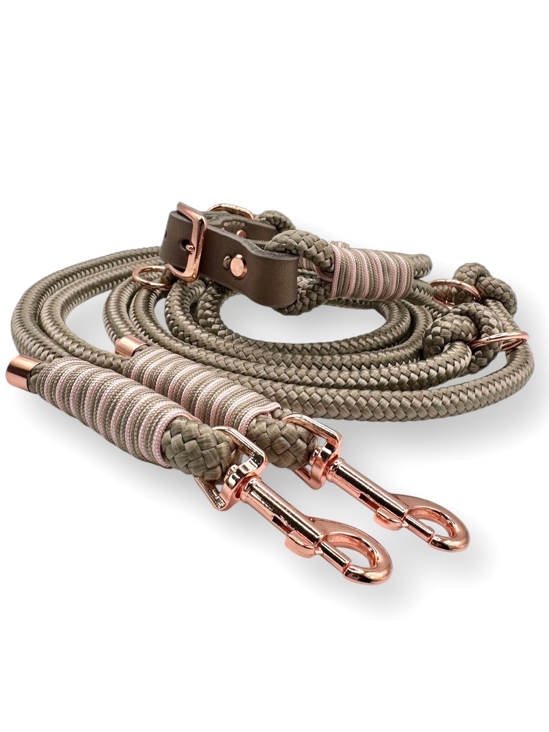 Hundeset aus 10mm starken Tau in der Farbe tan mit bluse rosa und mocca Details