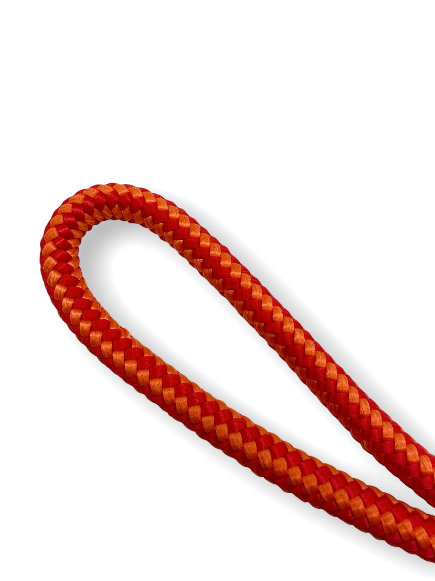 Kurzführer für Hunde aus Tau in orange mit rot und grüner Umwicklung. Tau 10mm stark. Silberne Karabiner 