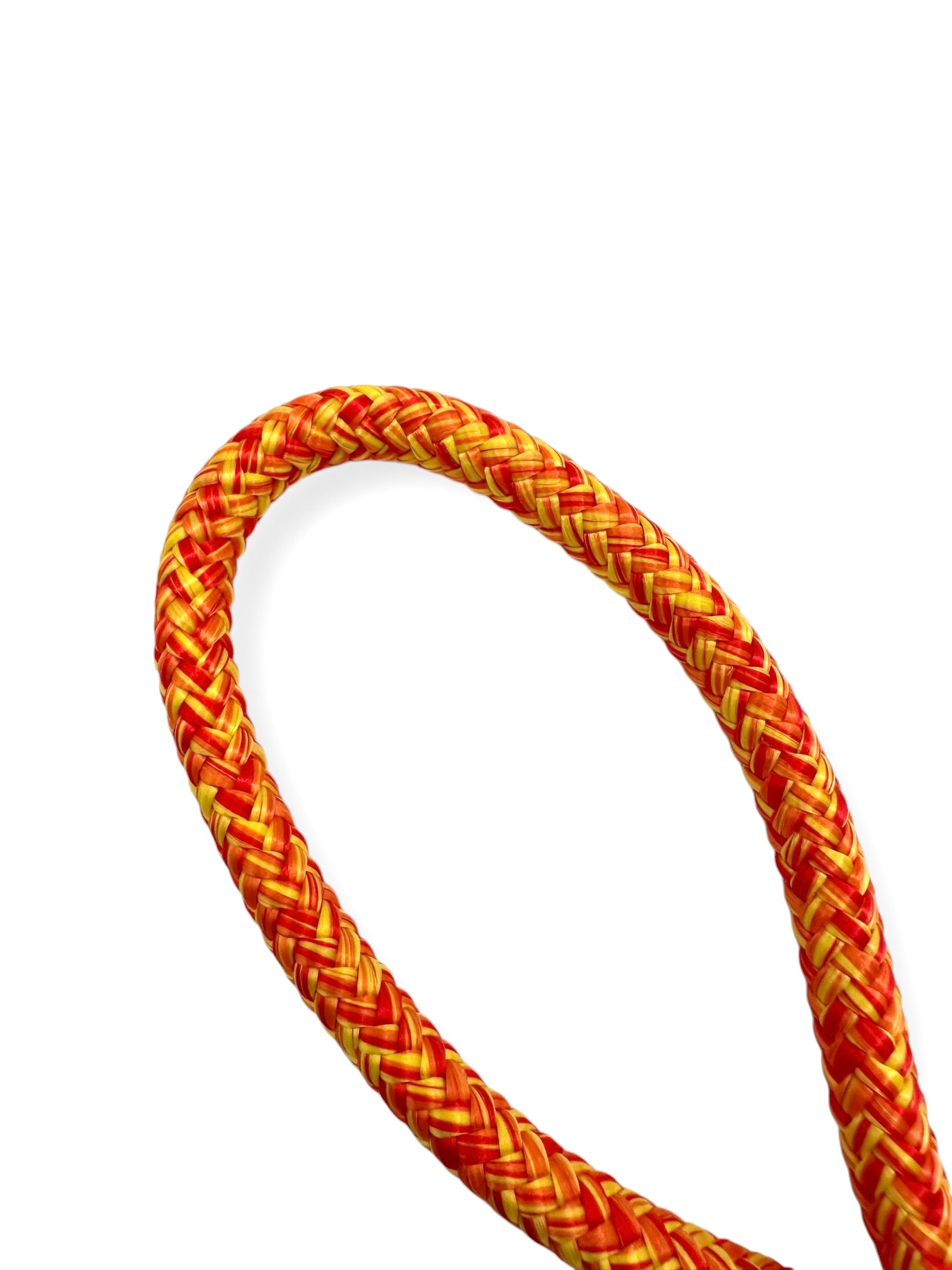 Kurzführer für Hunde aus Tau in den Farben gelb, orange und rot mit silberne Details 