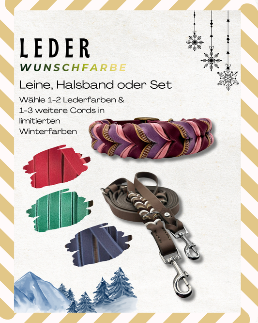 Hundeleine oder Hundehalsband aus Leder zum selbst designen Personalisierbar in winterlichen Farben. Perfektes Weihnachtsgeschenk für dich und deinen Vierbeiner 