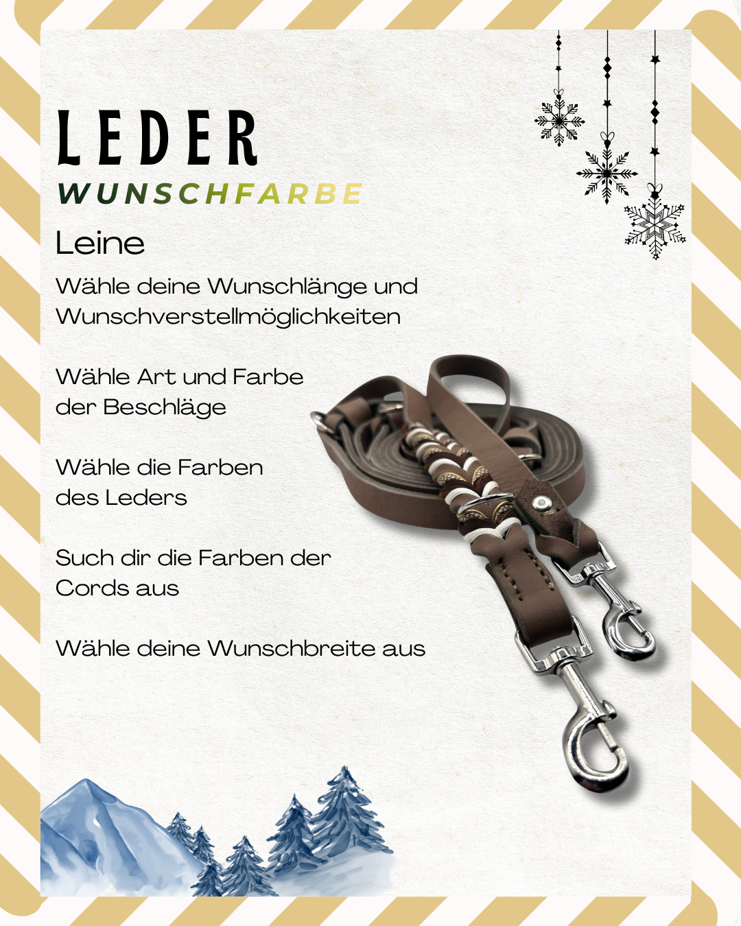 Hundeleine oder Hundehalsband aus Leder zum selbst designen Personalisierbar in winterlichen Farben. Perfektes Weihnachtsgeschenk für dich und deinen Vierbeiner 