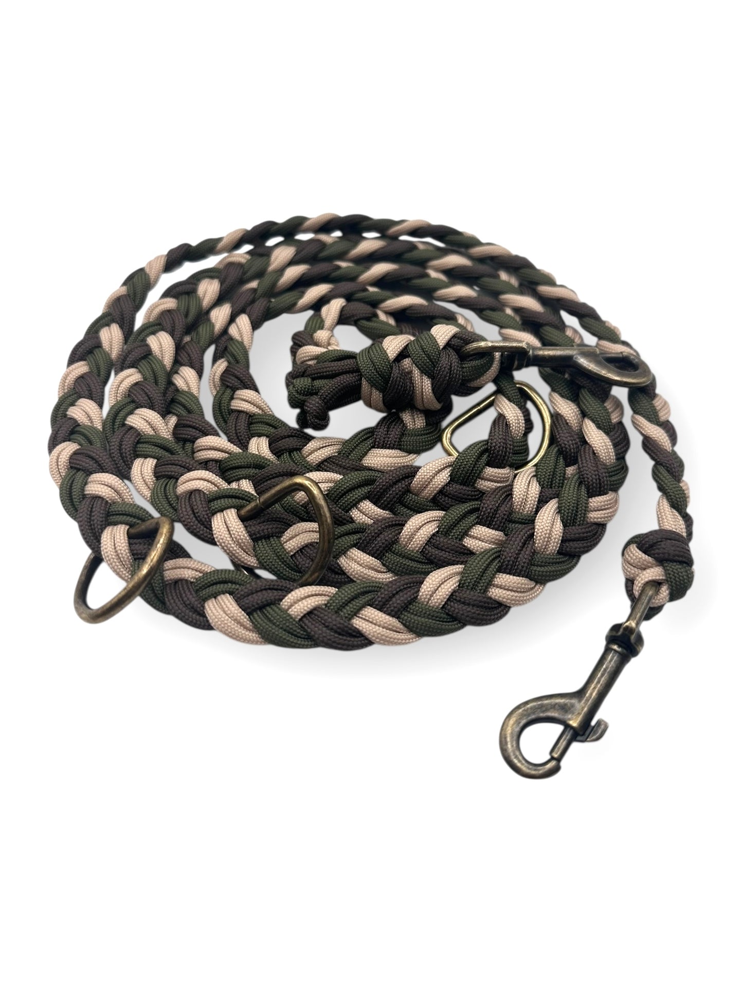 Paracordleine geflochtene Hundeleine in grün, beige und braun. Herbstliche Farben und perfektes Weihnachtsgeschenk für alle Hunde Liebhaber. Für jede Größe geeignet da sie an das Gewicht des Hundes angepasst wird.