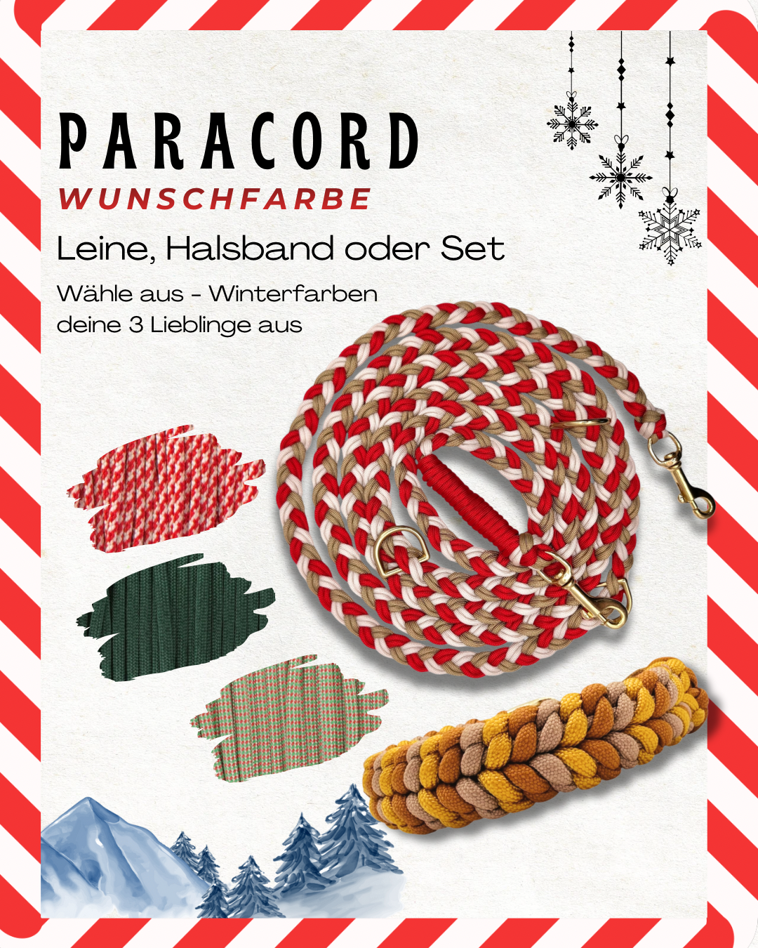 Paracord hundezubehör in deiner Wunschfarbe limitierte Winter Farben. Leine, Halsband oder Set. Passend für alle Hunde da es an das Gewicht angepasst wird.