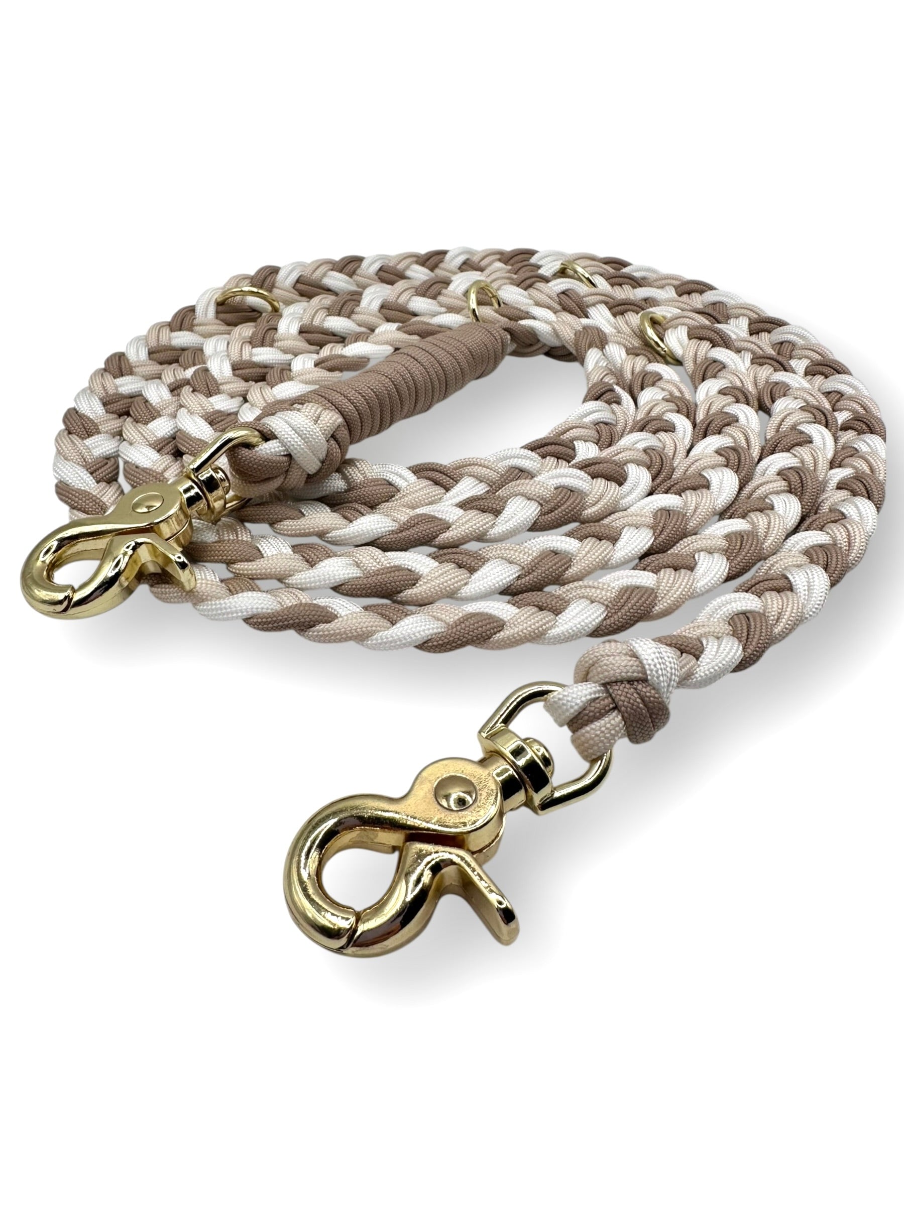 Hundeleine geflochten aus Paracord in Cream, Moccas und Snow weiß