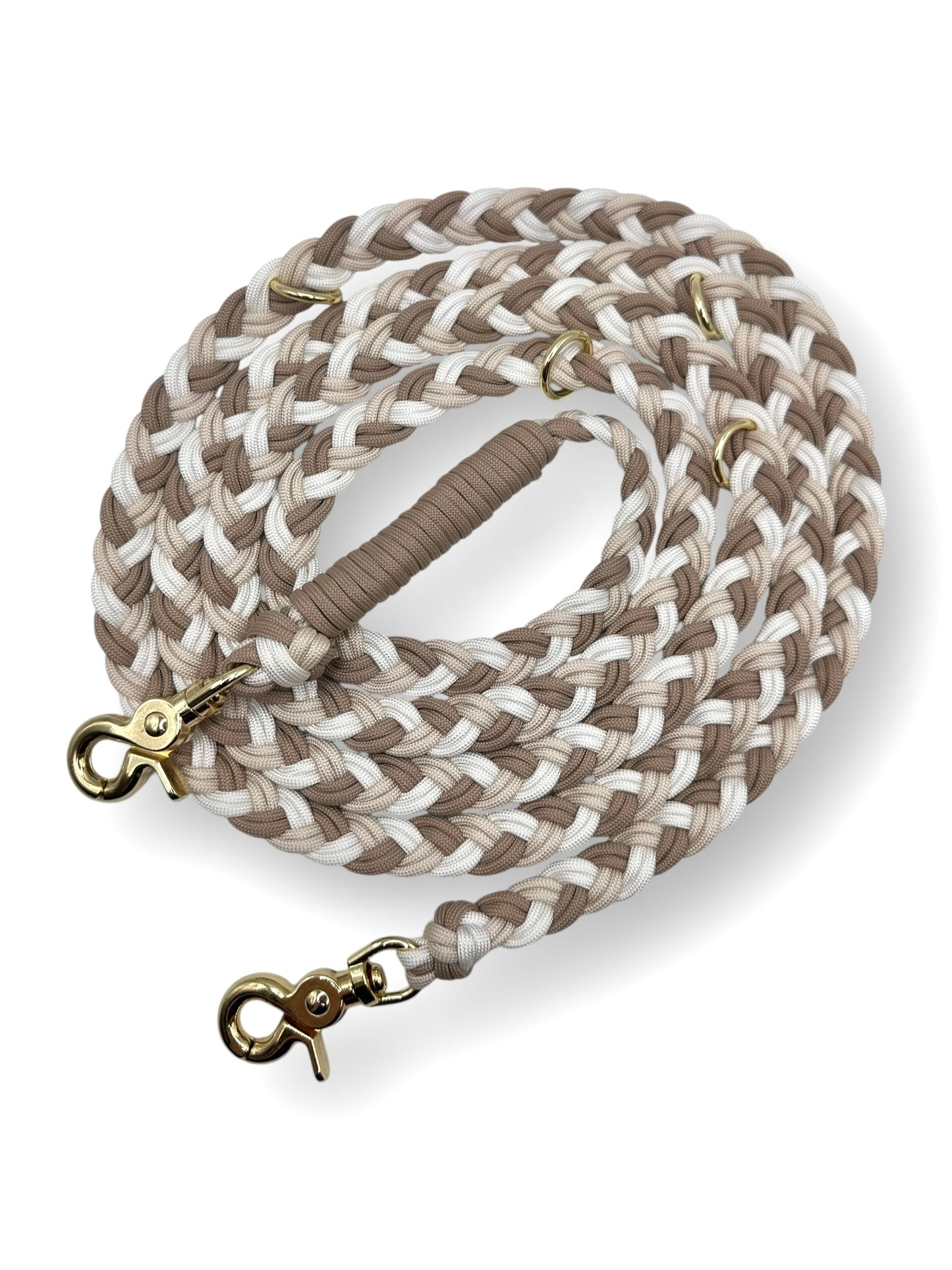 Hundeleine geflochten aus Paracord in Cream, Moccas und Snow weiß