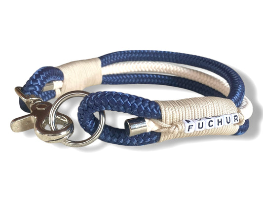 Tau-Halsband 10mm bestehend aus "Dunkelblau & Sahne" Seil, "Cream" Umwickelung