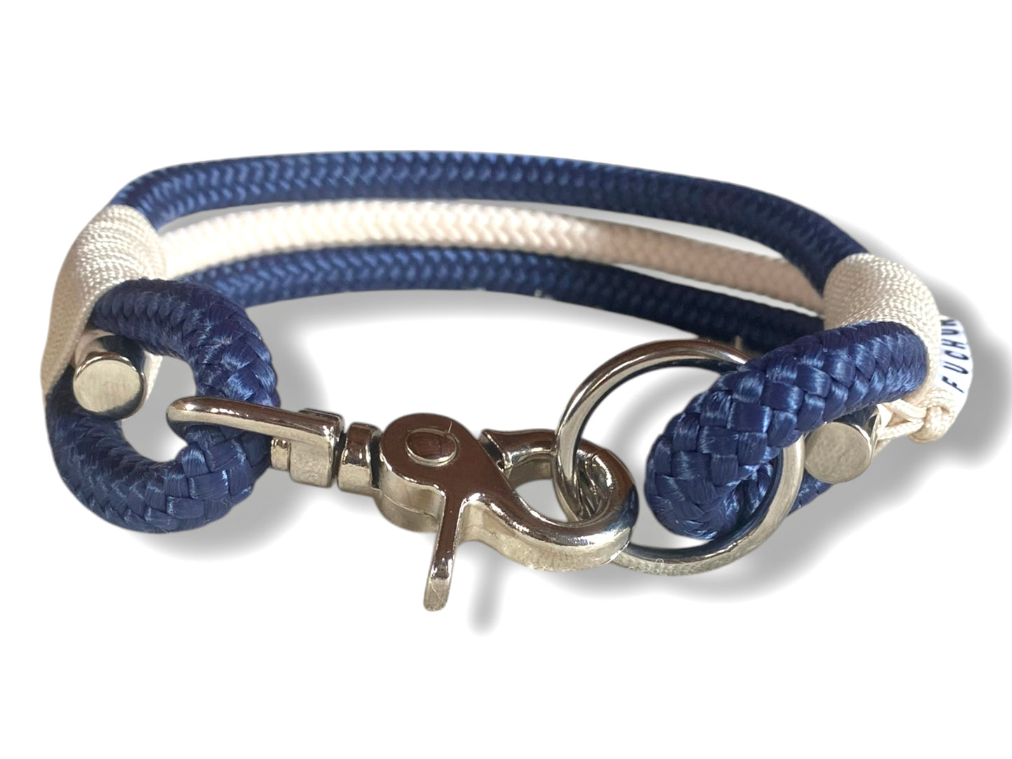 Tau-Halsband 10mm bestehend aus "Dunkelblau & Sahne" Seil, "Cream" Umwickelung