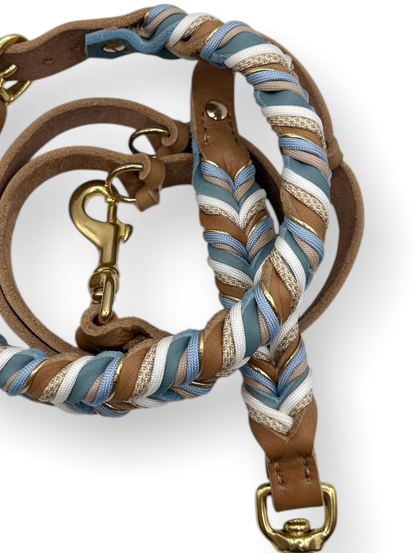 Lederset WEAVE in "Camel & Eis Blau"
