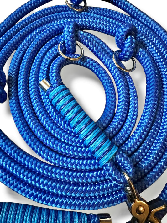 Tau-Leine 10mm bestehend aus "Electric Blau" Seil, "Colonial Blau, Electric Blau & Greece Blau" Umwickelung