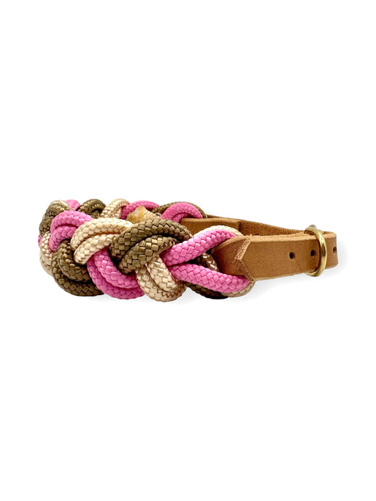 SOFORTKAUF: Tau-Halsband TRINE geflochten "Rose Rosa, Shiny Gold & Sepia Braun"