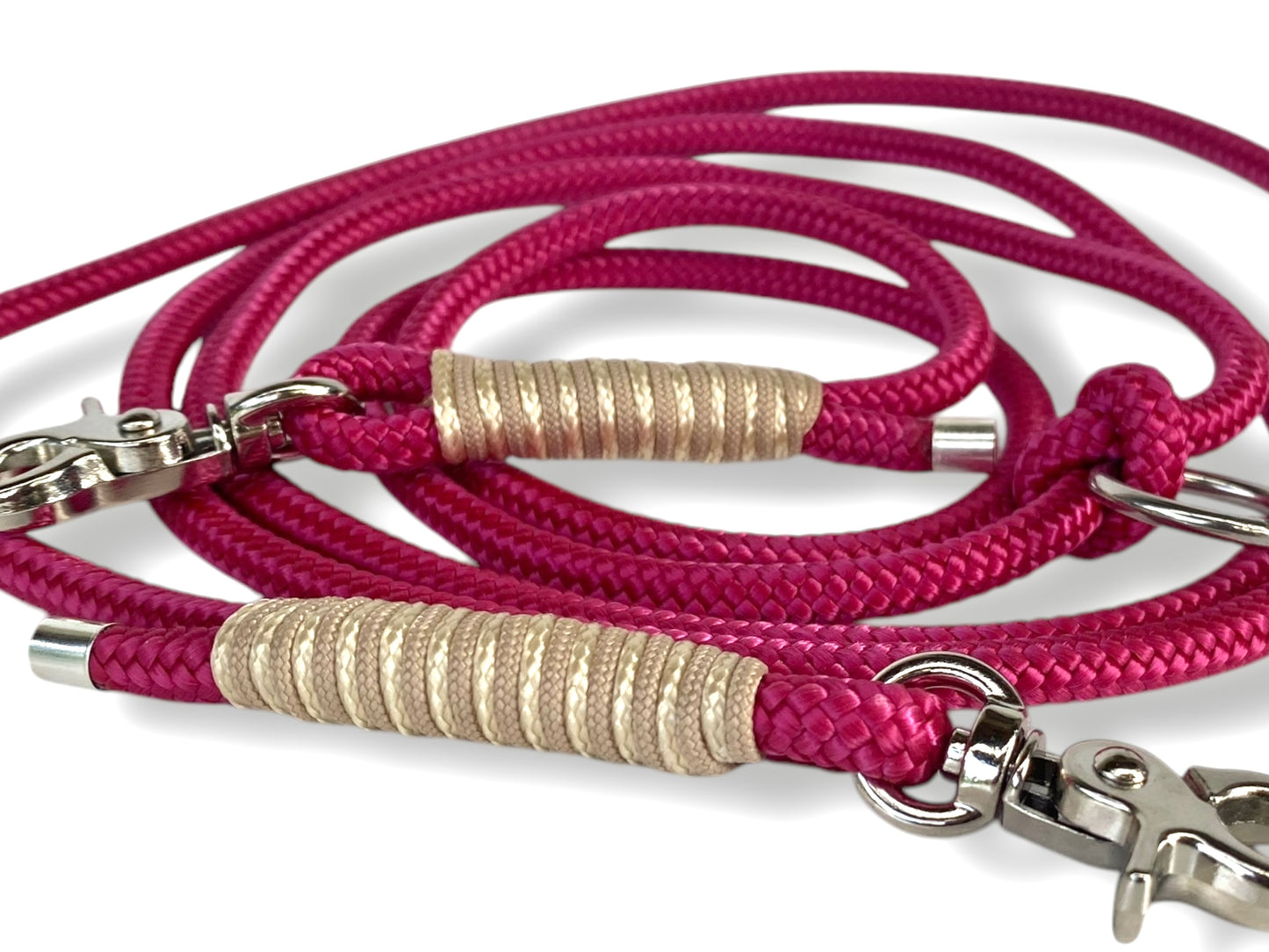 Tau-Leine 8mm bestehend aus "Aubergine" Seil & "Mocca & Shiny Gold" Umwickelung