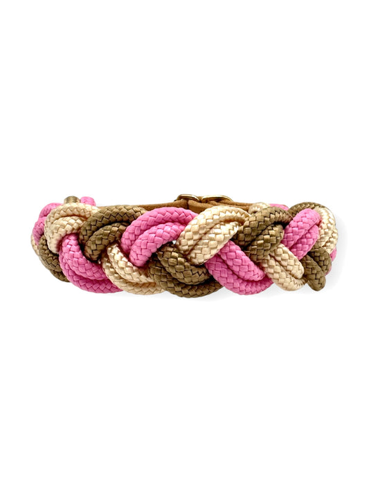 Tau-Halsband geflochten aus 6mm starken Tau "Rose Rose, Shiny Gold & Sepia Braun"