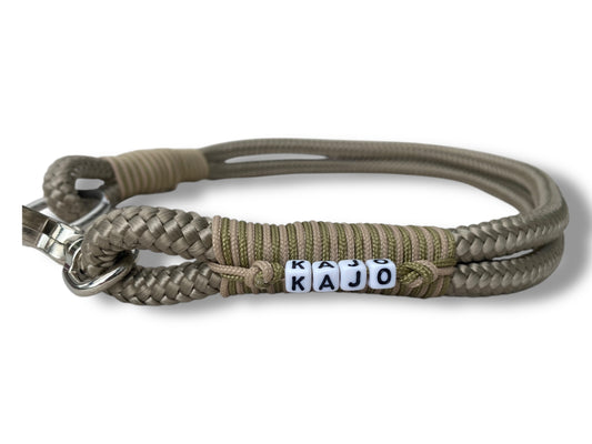 Tau-Halsband 10mm bestehend aus "Tan" Seil, "Grün Pepper & Mocca" Umwickelung