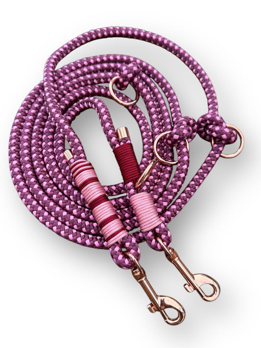 Tau-Leine 10mm bestehend aus "Dotted Aubergine Rosa" Seil, "Burgundy & Pastel Rosa" Umwickelung