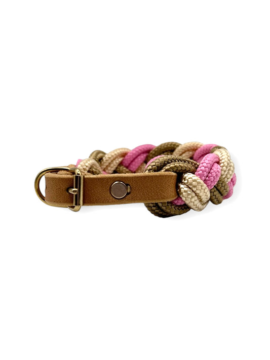 Tau-Halsband geflochten TRINE "Rose Rose, Shiny Gold & Sepia Braun"