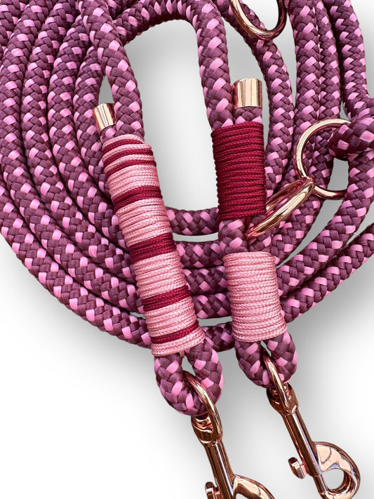 Tau-Leine 10mm bestehend aus "Dotted Aubergine Rosa" Seil, "Burgundy & Pastel Rosa" Umwickelung