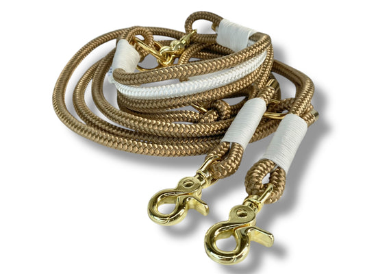 Tau-Set 10mm bestehend aus "Gold Braun & Weiß" Seil, "Snow Weiß" Umwickelung