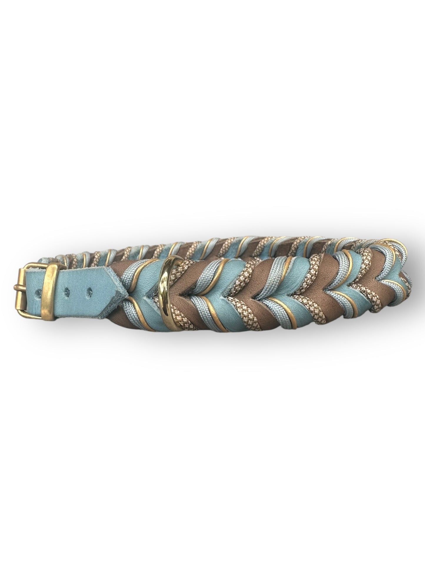 Lederhalsband "Ice Blau & Taupe"