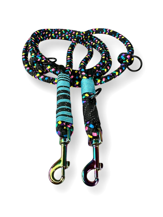 Tau-Leine 10mm bestehend aus "Disco" Seil, "Reflectable Neon Turquoise & Schwarz" Umwickelung