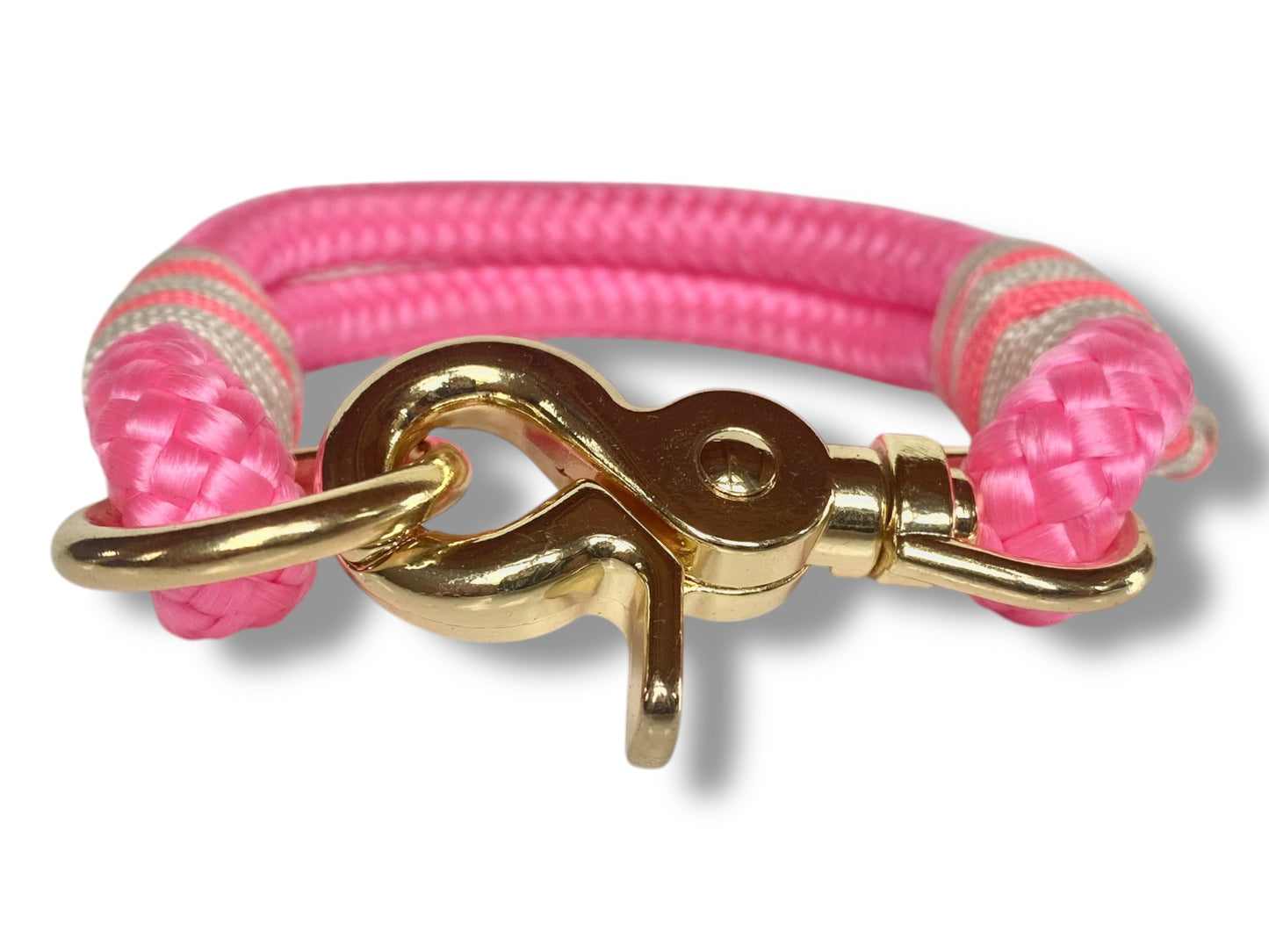 Tau-Halsband 10mm bestehend aus "Neon Rosa" Seil, "Salmon Rosa & Cream" Umwickelung