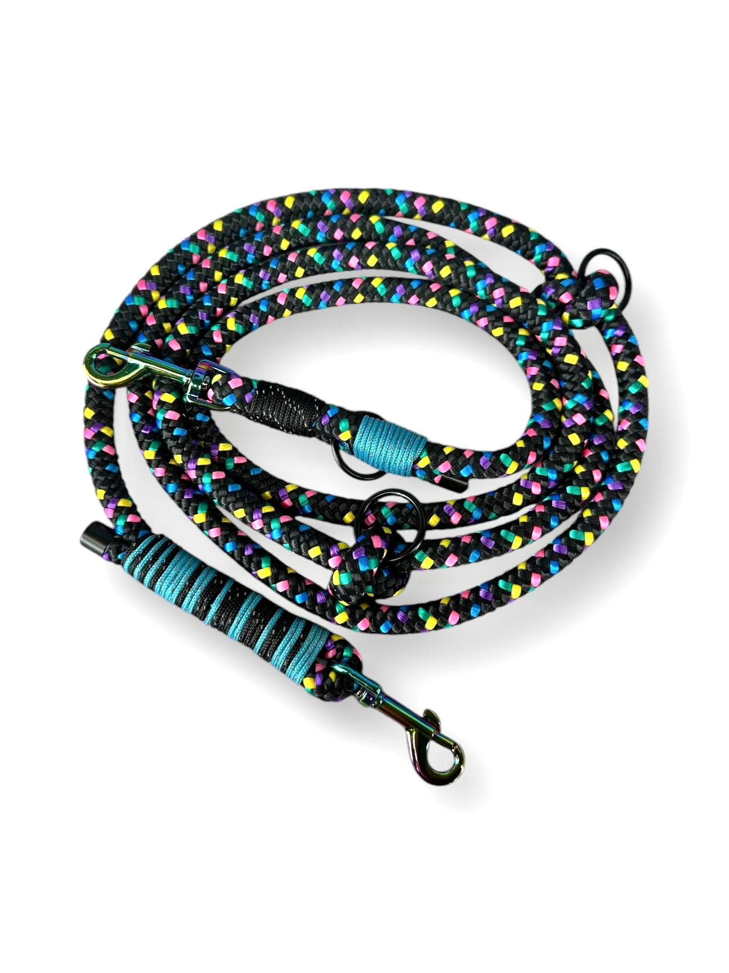 Tau-Leine 10mm bestehend aus "Disco" Seil, "Reflectable Neon Turquoise & Schwarz" Umwickelung