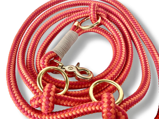 Tau-Leine 10mm bestehend aus "Orange Stripes" Seil & "Mocca" Umwickelung