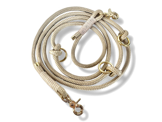 Tau-Leine 10mm bestehend aus "Shiny Gold" Seil, "Mocca & Cream" Umwickelung