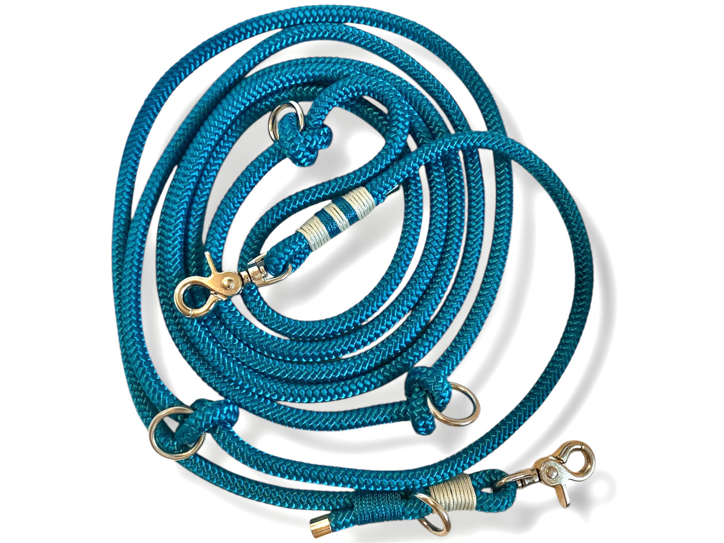 Tau-Leine 10mm bestehend aus "Aqua" Seil, "Aquamarine Blau & Silber Grau" Umwickelung