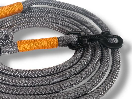Tau-Leine 10mm bestehend aus "Charcoal Grau" Seil & "Apricot Orange" Umwickelung