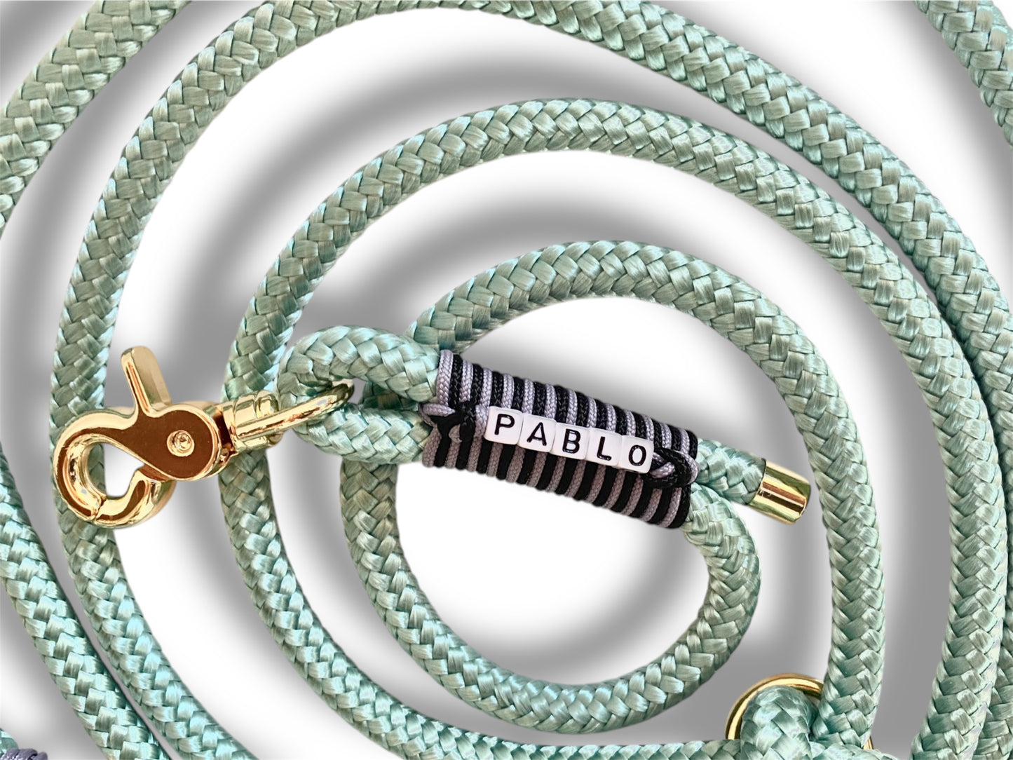 Tau-Leine 10mm bestehend aus "Sea Grün" Seil, "Schwarz & Pearl Lila" Umwickelung