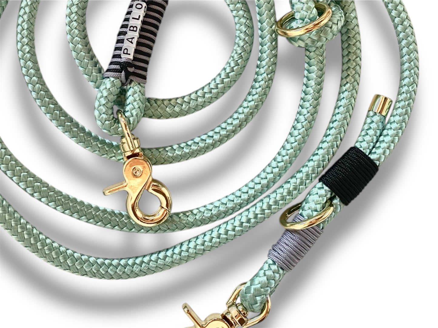 Tau-Leine 10mm bestehend aus "Sea Grün" Seil, "Schwarz & Pearl Lila" Umwickelung