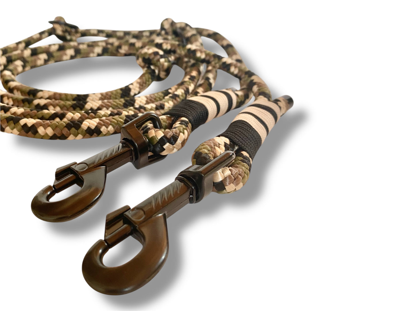 Tau-Leine 10mm bestehend aus "Camouflage" Seil, "Mocca & Schwarz" Umwickelung