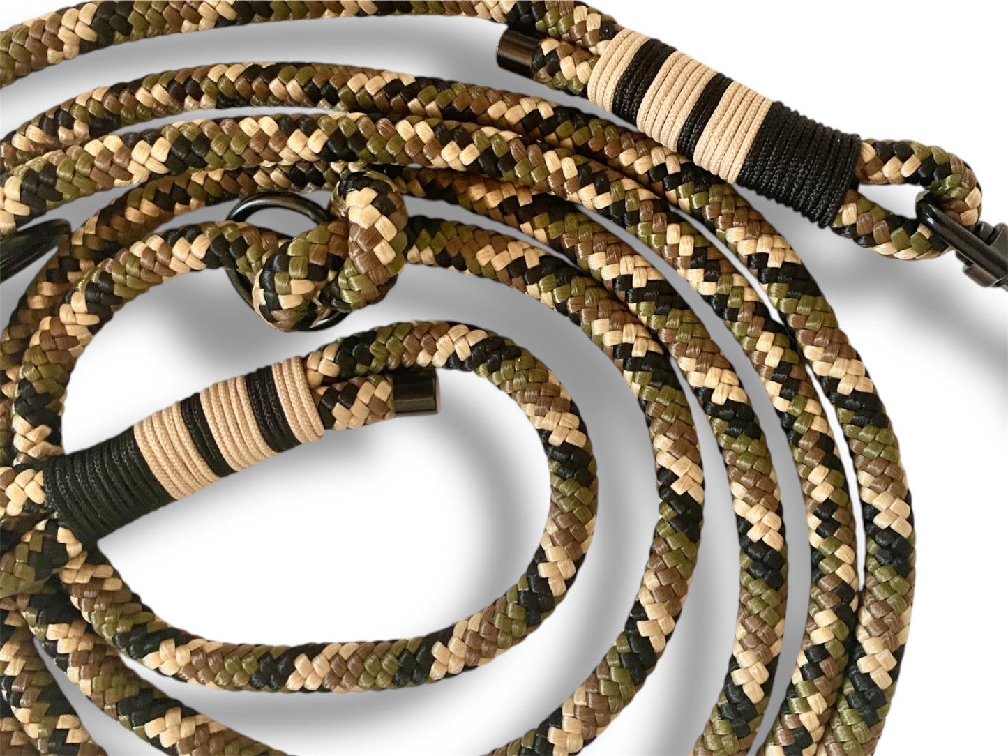 Tau-Leine 10mm bestehend aus "Camouflage" Seil, "Mocca & Schwarz" Umwickelung