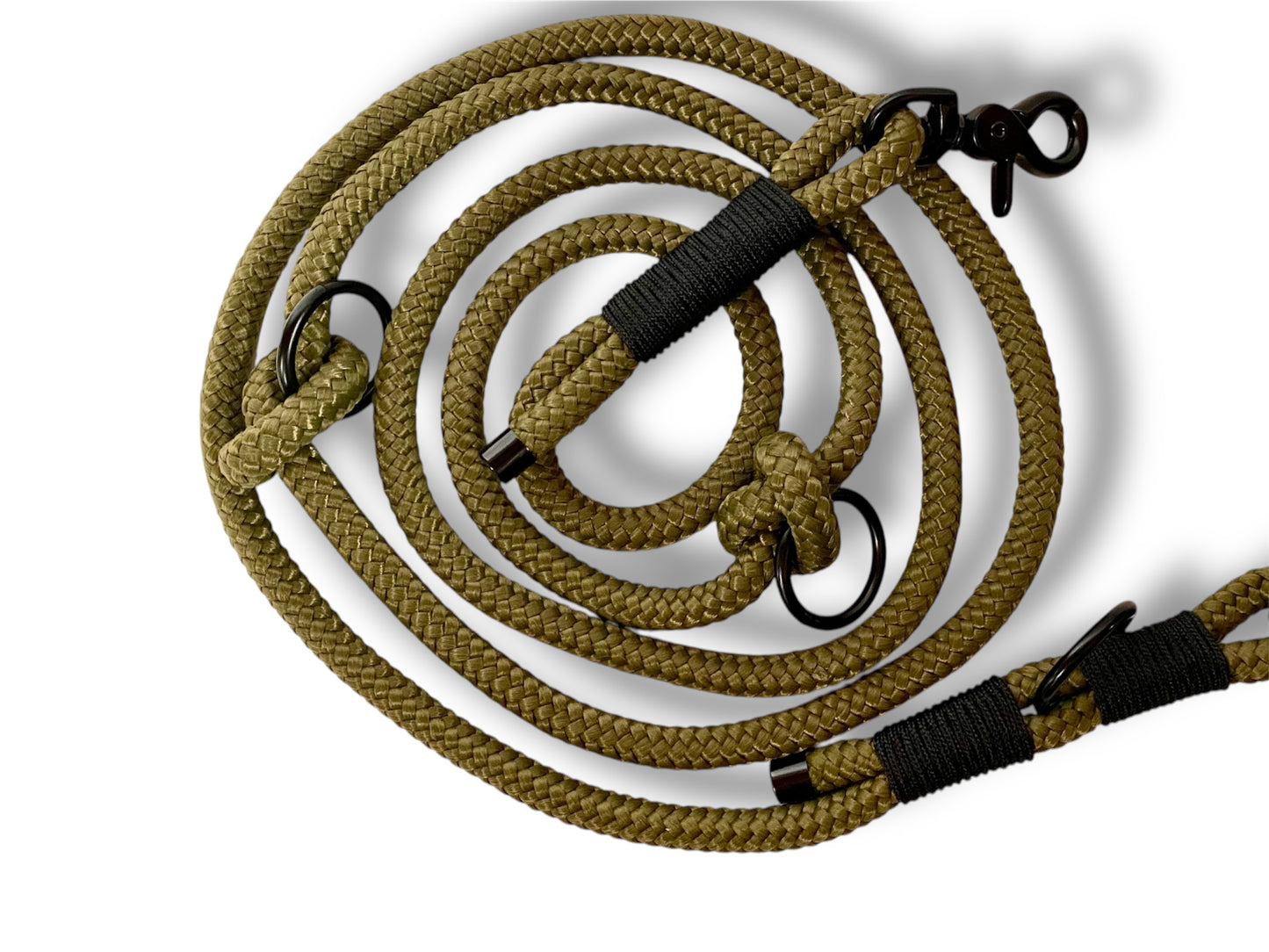 Tau-Leine 10mm bestehend aus "Military Grün" Seil & "Schwarz" Umwickelung