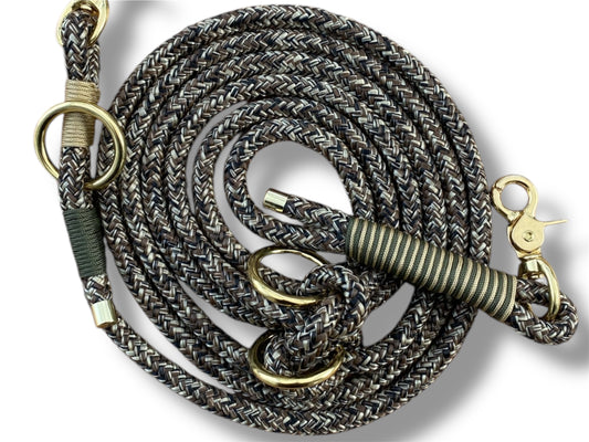 Tau-Leine 10mm bestehend aus "Moccasin" Seil, "Olive Drab & Gold" Umwickelung