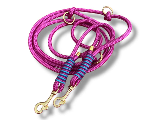 Tau-Leine 8mm bestehend aus "Fuchsie" Seil, "Pastel Blau, Royal Lila & Fuchsia" Umwickelung