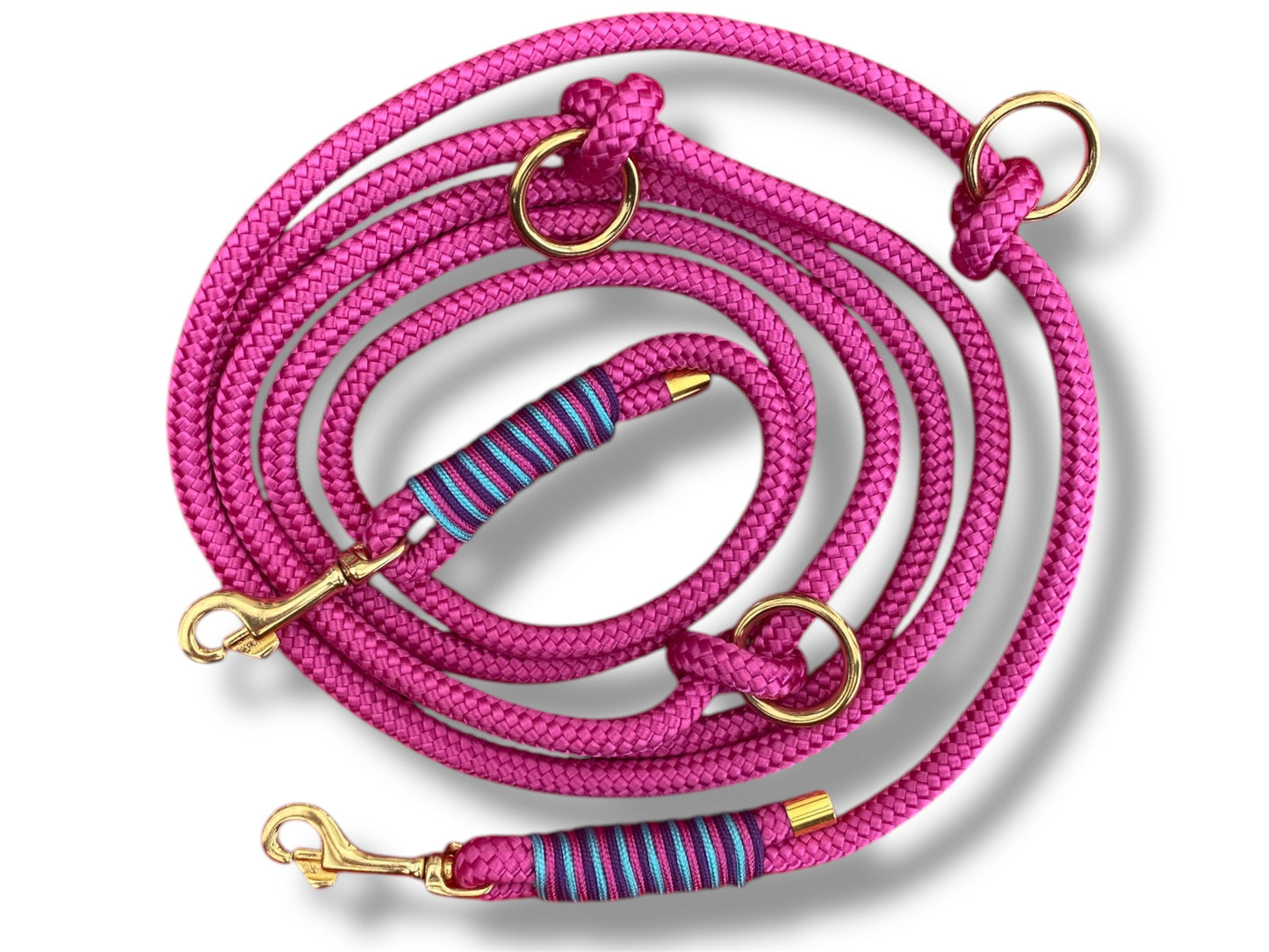 Tau-Leine 8mm bestehend aus "Fuchsie" Seil, "Pastel Blau, Royal Lila & Fuchsia" Umwickelung