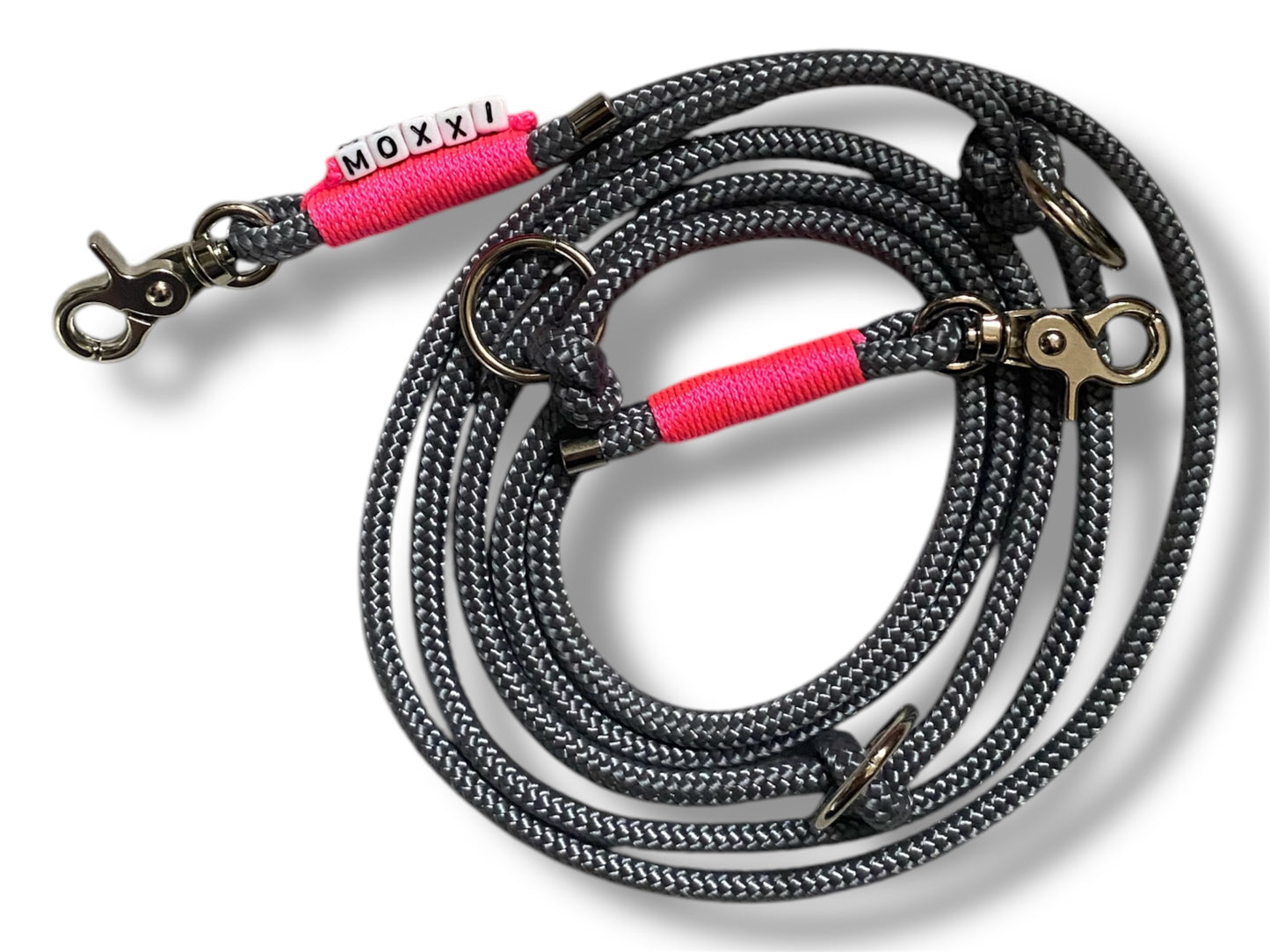 Tau-Leine 8mm bestehend aus "Charcoal Grau" Seil & "Neon Rosa" Umwickelung