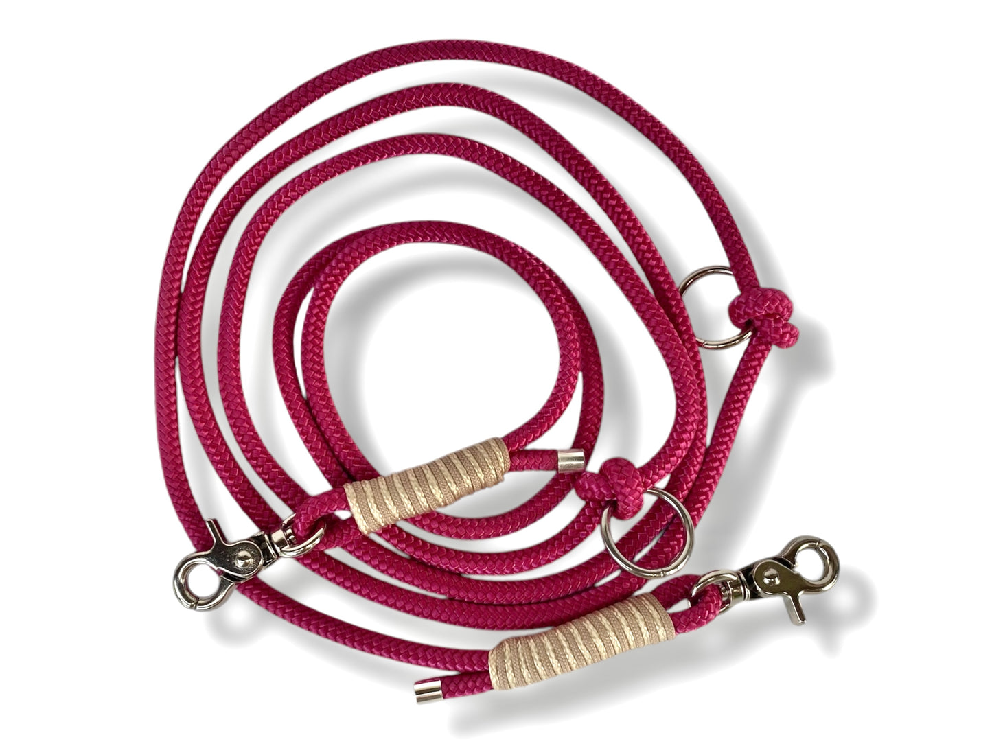 Tau-Leine 8mm bestehend aus "Aubergine" Seil & "Mocca & Shiny Gold" Umwickelung