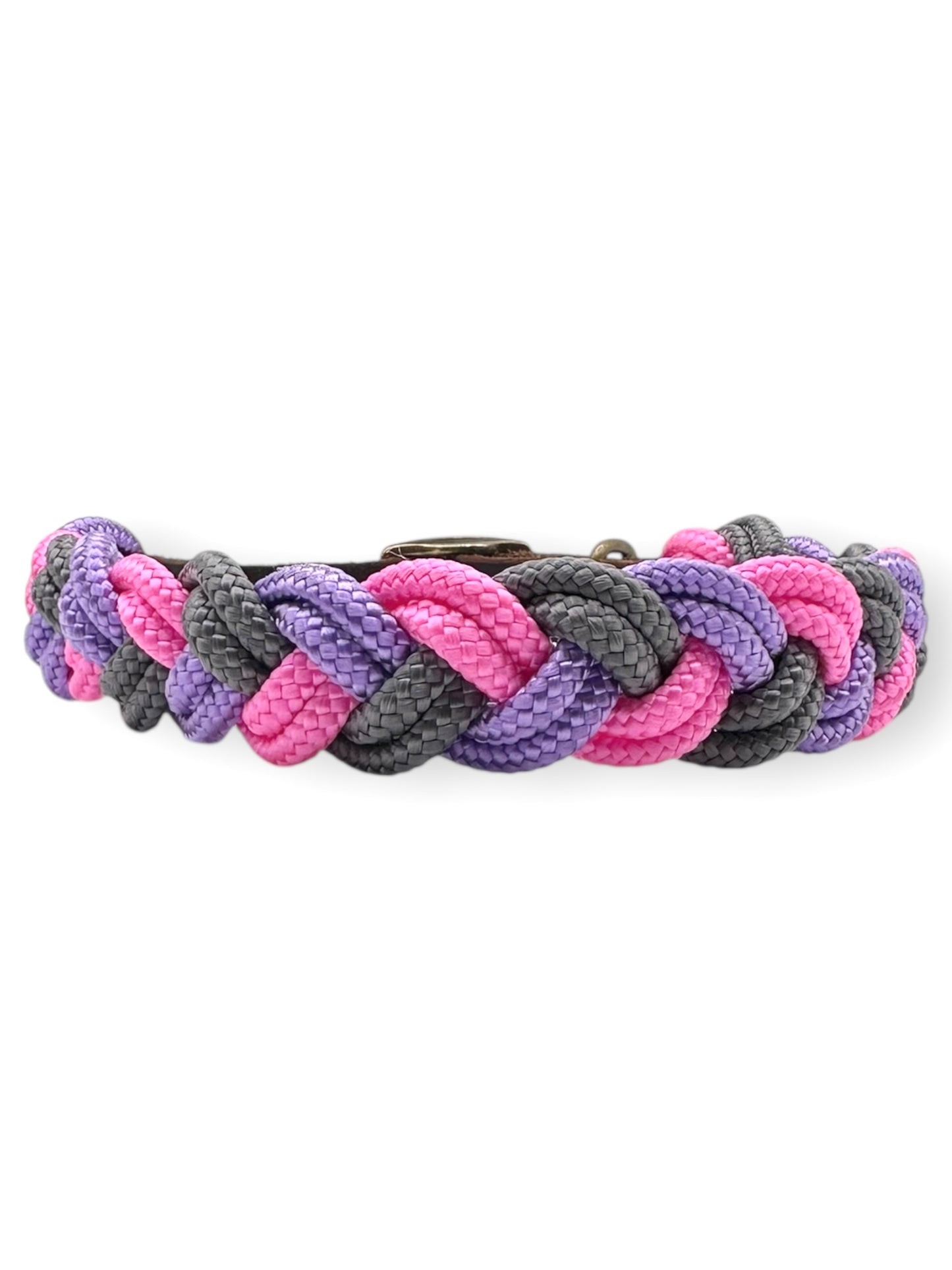 Tau Halsband geflochten in rosa lila und grau Mit verstellbarem Verschluss. Anpassbar für alle Hunde.