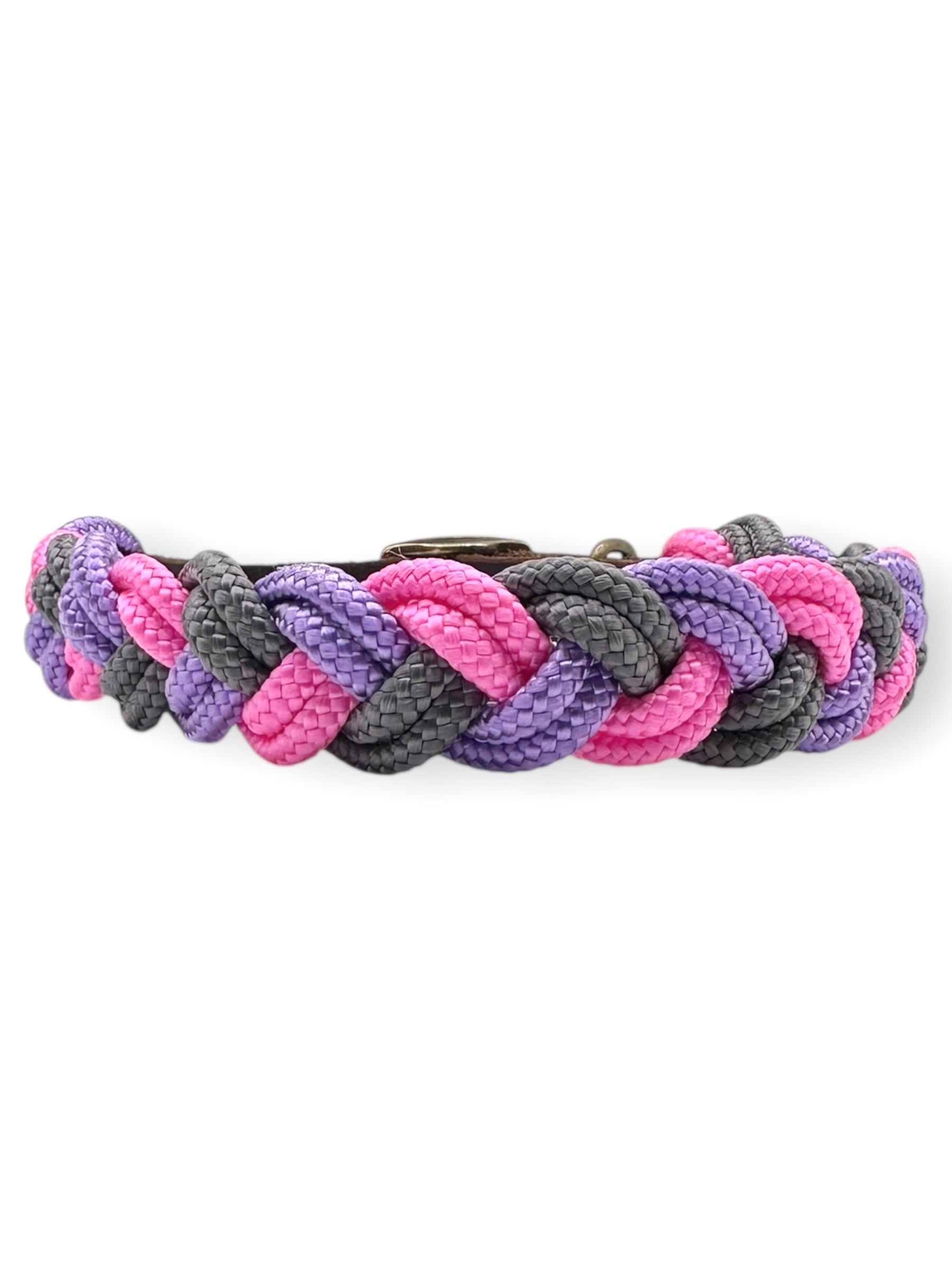 Tau Halsband geflochten in rosa lila und grau Mit verstellbarem Verschluss. Anpassbar für alle Hunde.