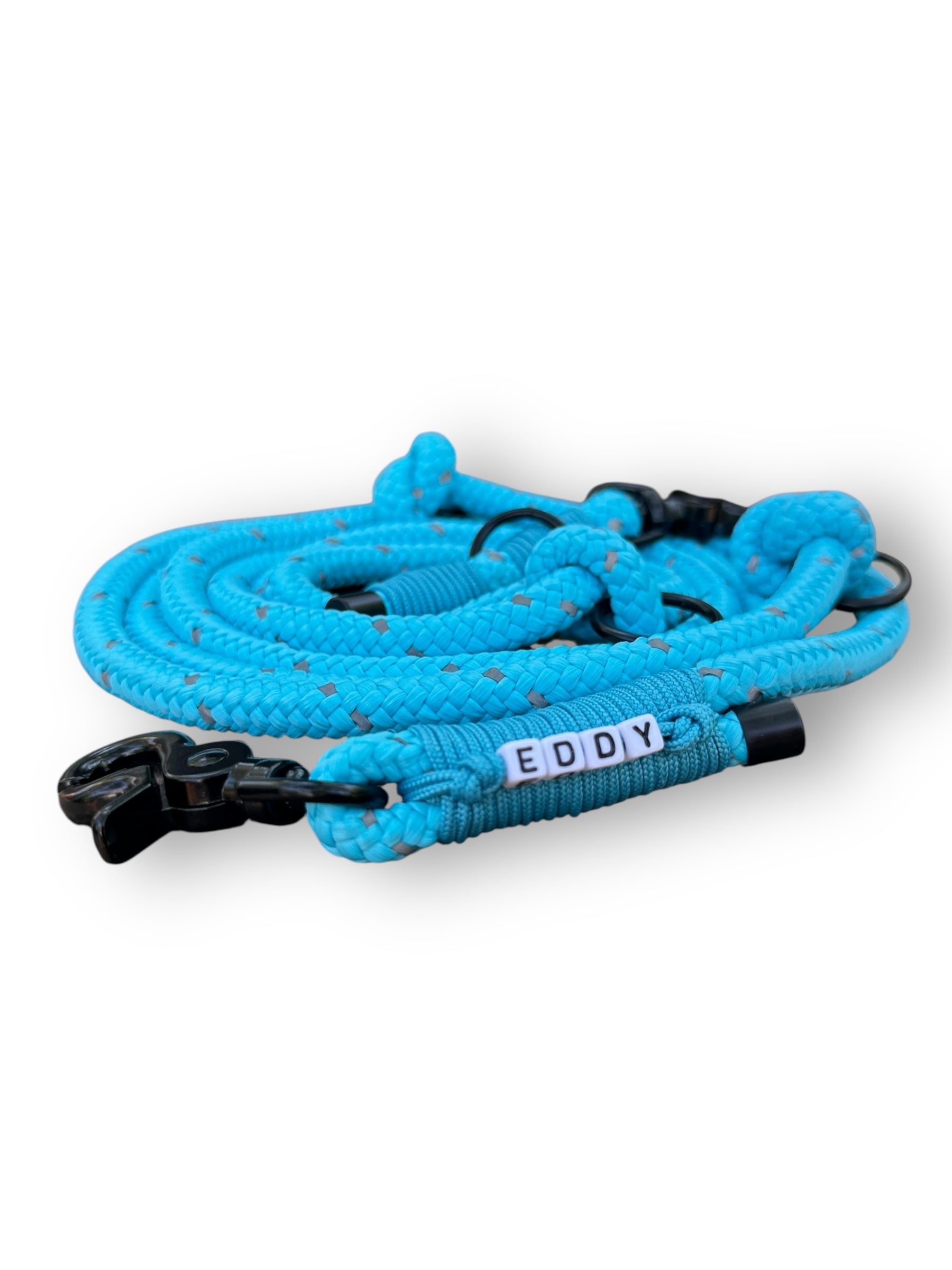 Hundeleine aus 10mm Tau in der Farbe Blau mit reflektierenden details vorne