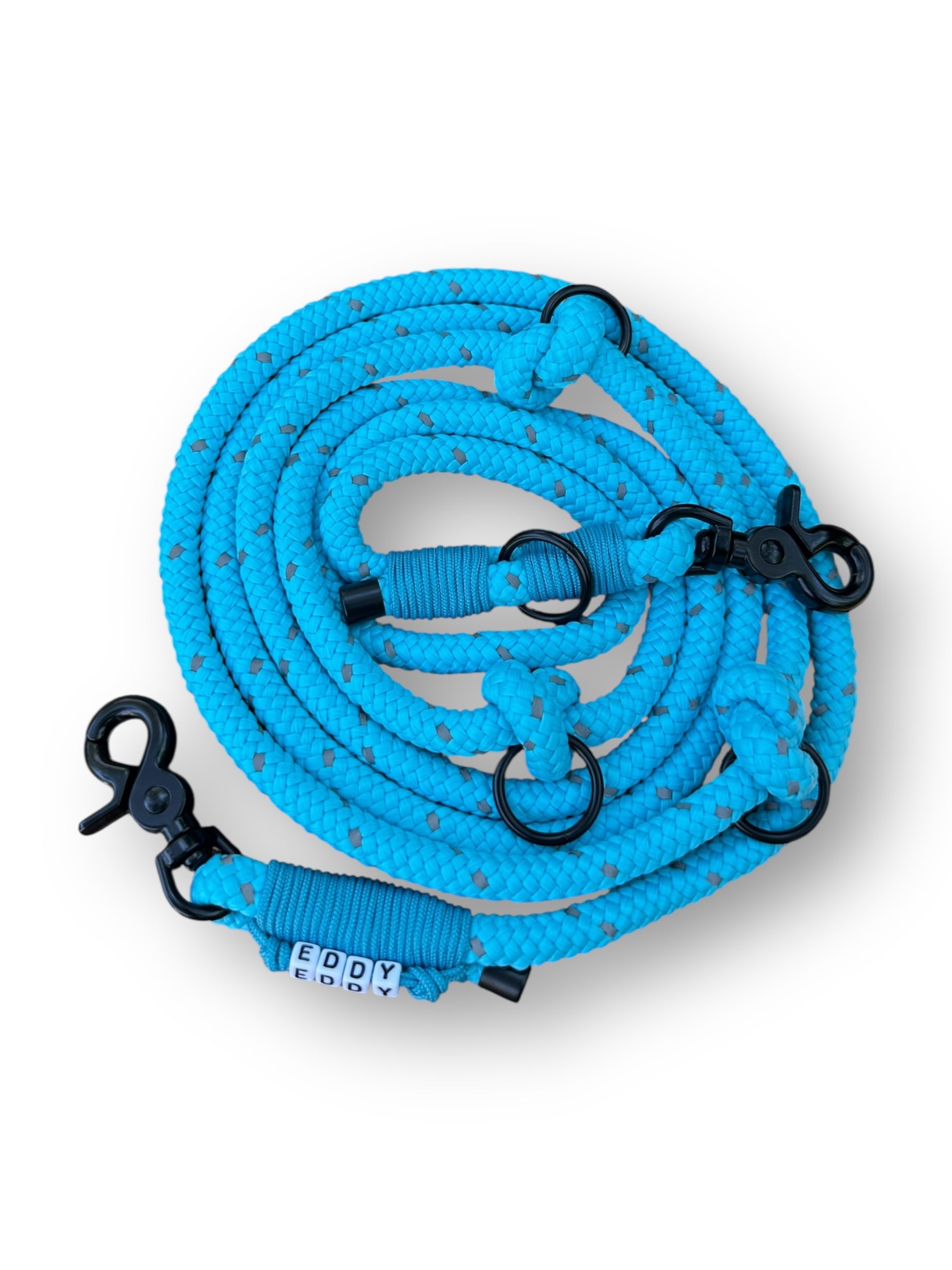 Hundeleine aus 10mm Tau in der Farbe Blau mit reflektierenden details Gesamtansicht