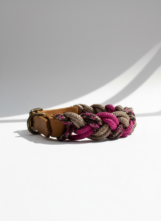 Tauhalsband in Beere, rosa, beige und braun mit verstellbaren Verschluss aus leder