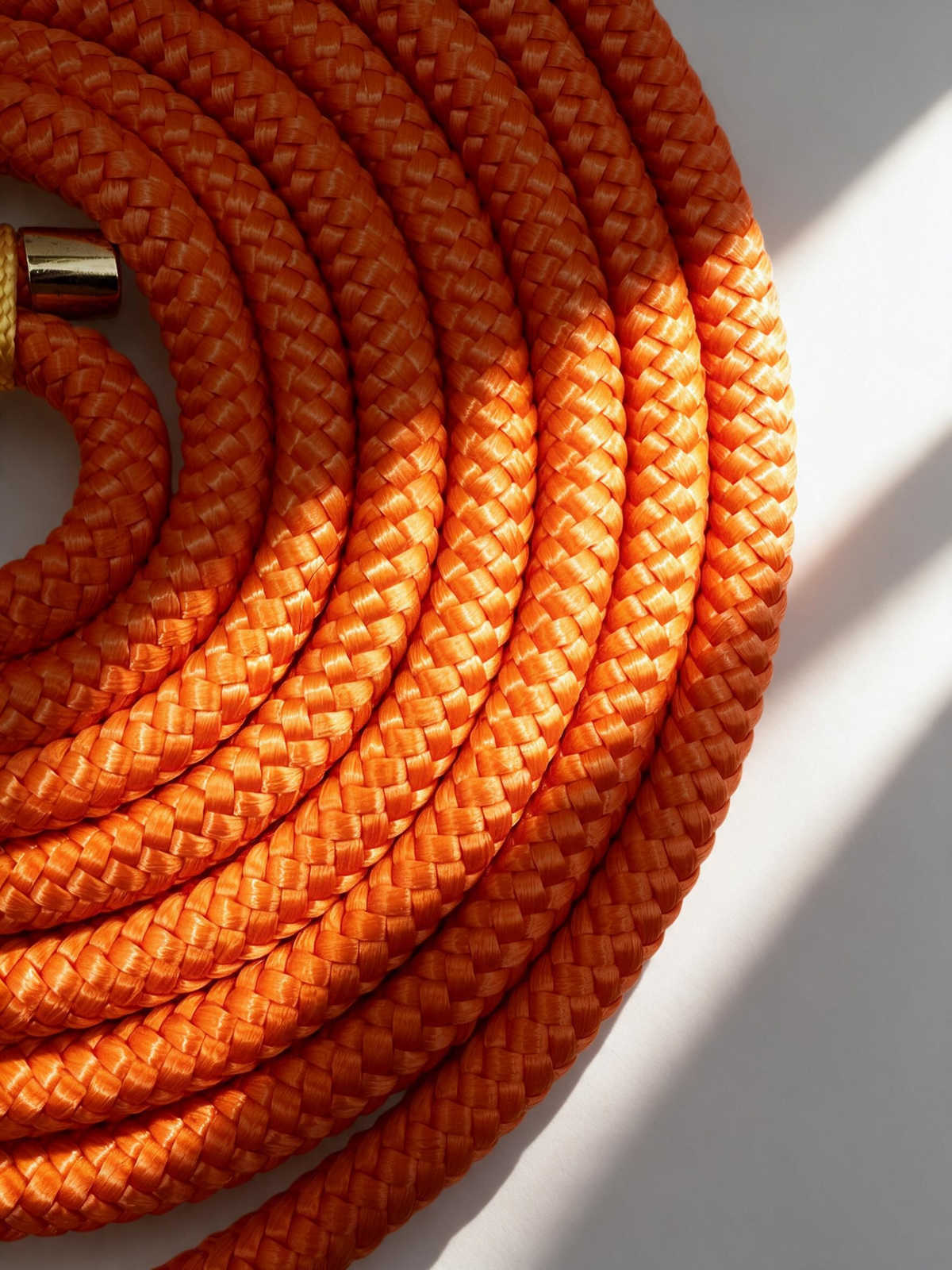Hundeleine Neon orange aus Tau mit gelben und goldenen Details In 10mm stärke. Länge frei wählbar. 