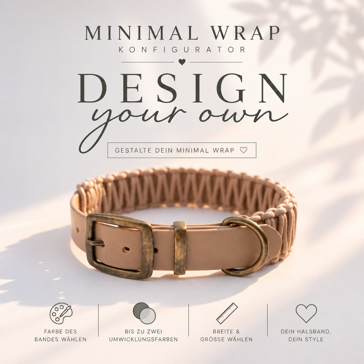 Titelbild des Konfigurator MINIMAL WRAP. Halsband oder Set in deinen Wunschfarben aus BioThane und Paracord. 