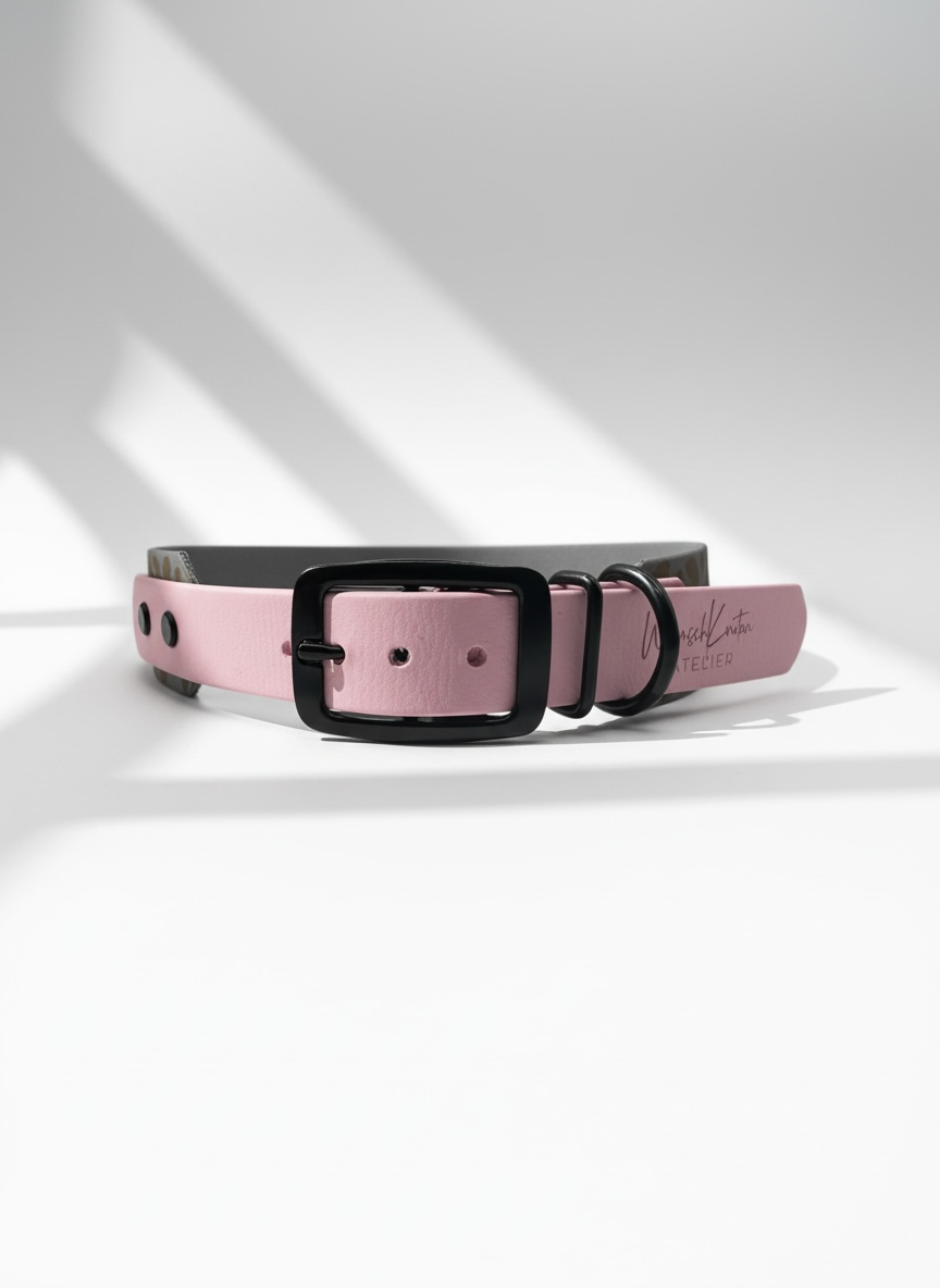 Leoparden Halsband BioThane in Silber und rosa 
