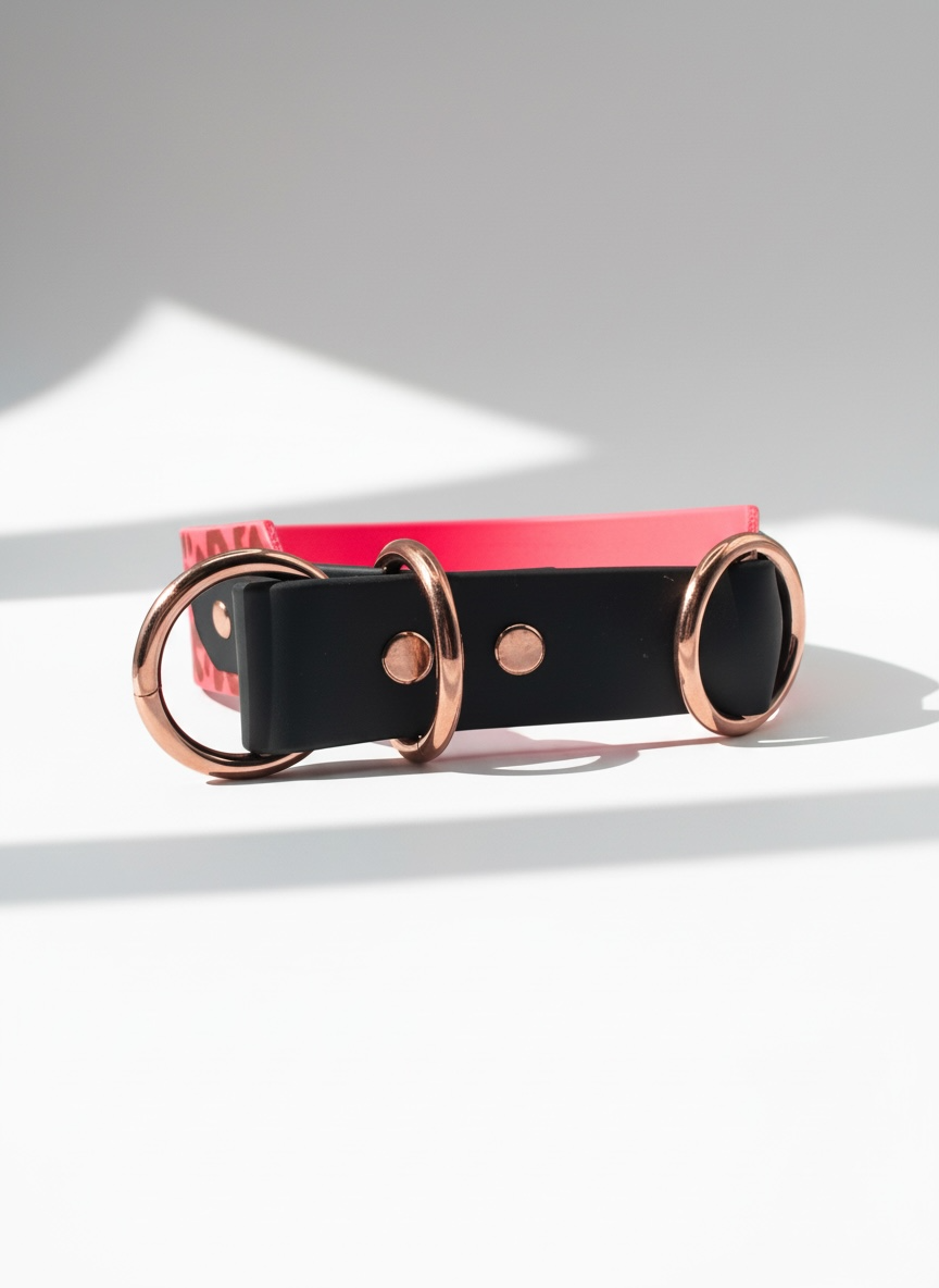 Zugstopp Verschluss BioThane Halsband Neon rosa schwarz Leopard 