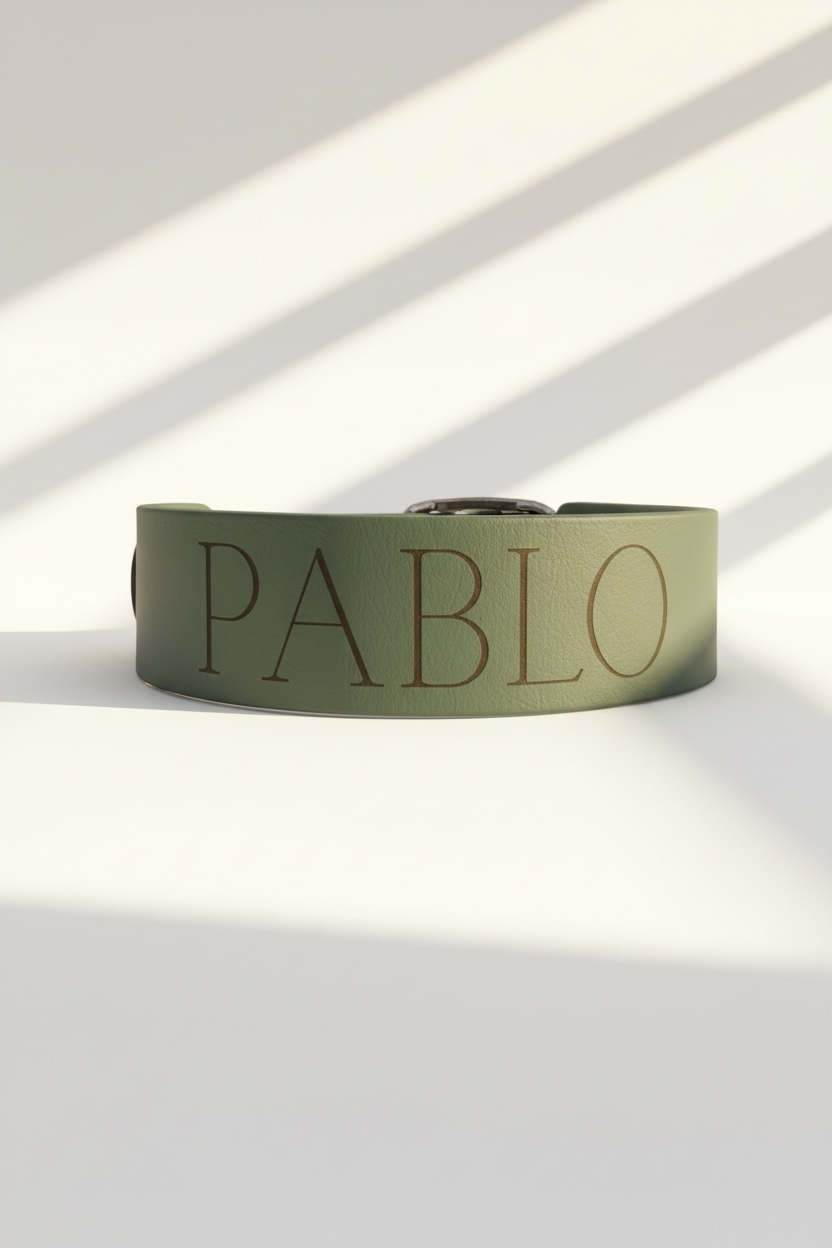 Rückansicht des Engraved Everyday Hundehalsbands aus zweifarbigem BioThane mit sichtbarer Namensgravur.