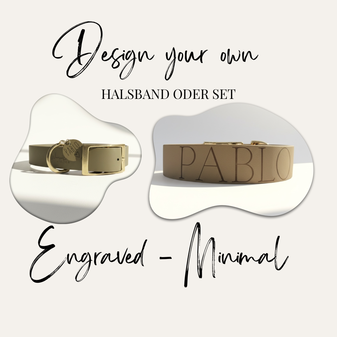 Engraved-Minimal Hundehalsband aus einfarbigem BioThane mit personalisierter Gravur, Design your own Halsband.